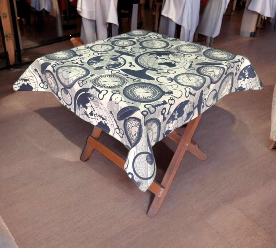 Harita / Saat Desenli Restoran Masa Örtüsü 115/180